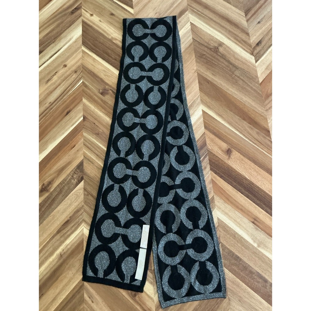 Coach Black And Silver Glitter Signature Jumbo C Knit Scarf Y2K EUC